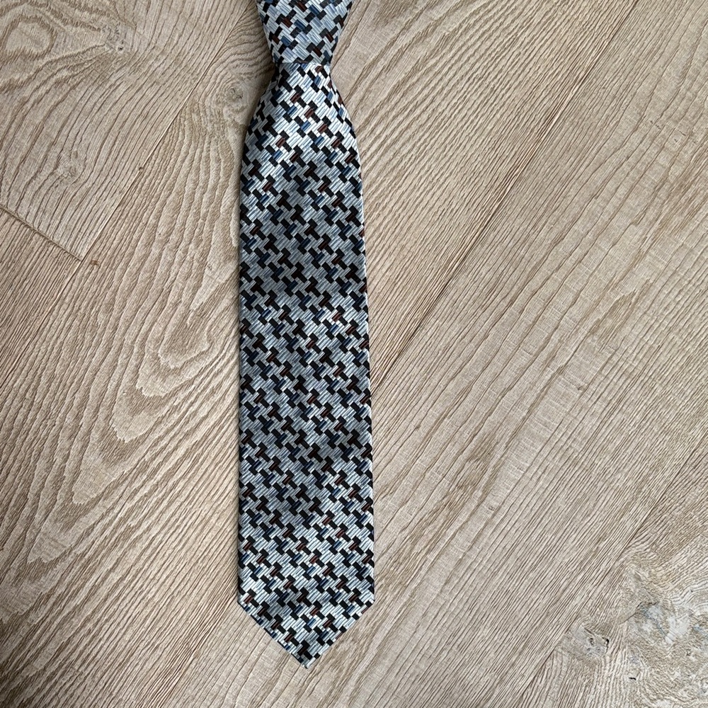 Emilio Romano Geometric Tie in Black, Gray, and Brown